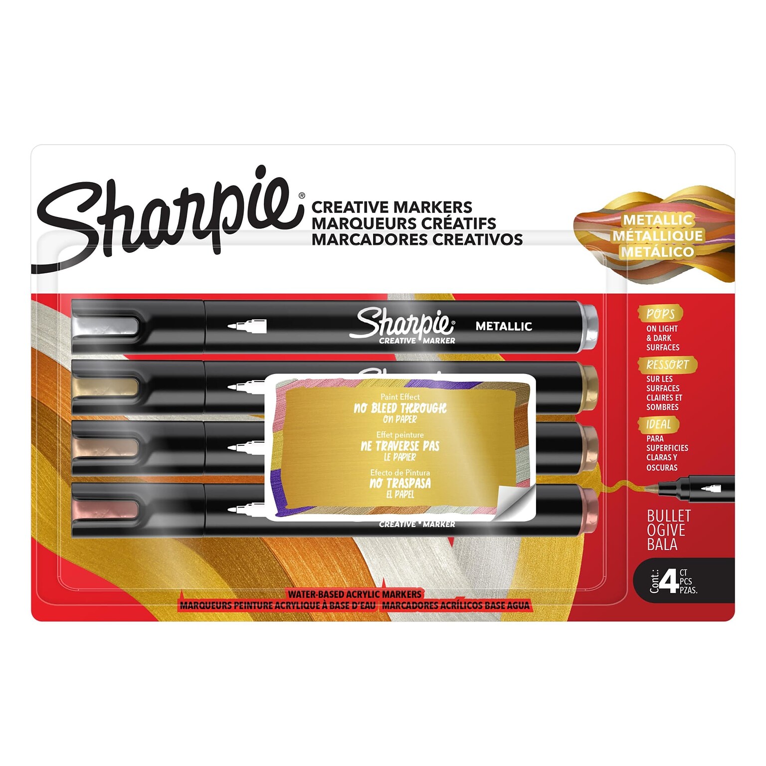 Sharpie Creative Liquid Ink Markers, Bullet Tip, Metallic, 4/Pack (2221931)