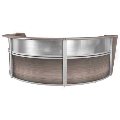 Regency Marque 144"W Curved Reception Desk Workstation, Driftwood Gray (77313GY)