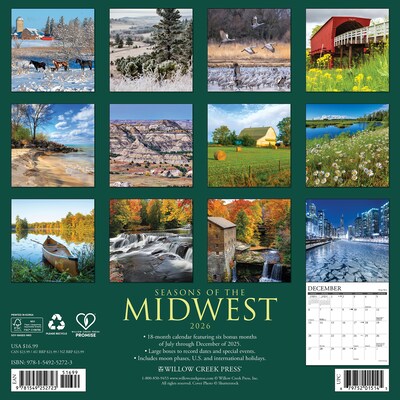 2026 Willow Creek Seasons of the Midwest 12 x 12 Monthly Wall Calendar (52723)