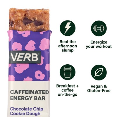 VERB Caffeinated Gluten Free Chocolate Chip Cookie Dough Energy Bar, 0.92 oz., 16/Pack (220-02525)