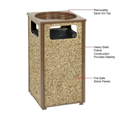 Global Industrial Stone Panel Trash Sand Urn, 12 Gallon Capacity, 13-1/2"W x 13-1/2"D x 32"H, Brown (239577BN)
