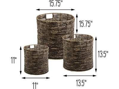 Honey-Can-Do Coastal Woven Nesting Baskets with Handles, Brown Maize, 3/Set (STO-07879)