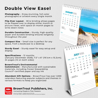 2026 BrownTrout Beaches 7.5" x 6" Monthly Desk Calendar (9798330702343)