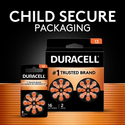 Duracell Size 13 Orange Hearing Aid Batteries, 8/Pack (DA13B8ZMR09)