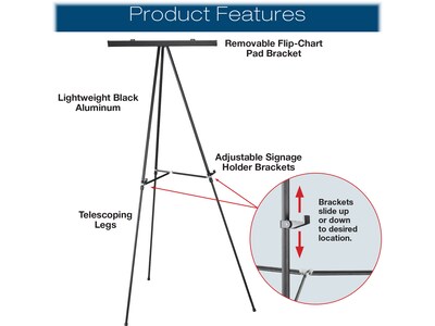 Excello Global Products Flip Chart Presentation Easel, 70, Black Aluminum, 4/Pack (EGP-HD-0039-CP)