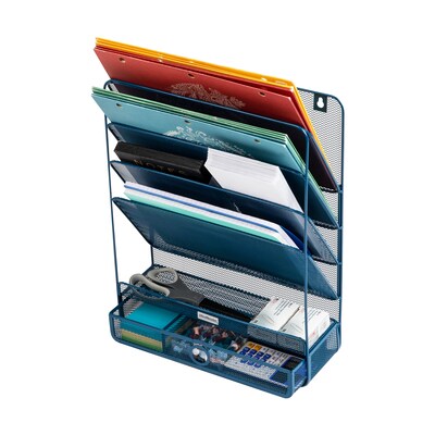 Mind Reader 7-Compartment Metal Desk Shelf, Turquoise (MAGROUND-TUR)
