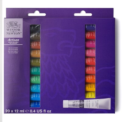 Winsor and Newton Artisan Water Mixable Oil Paint Tube Set, Assorted Colors, 12 mL, 20/Set (WNX1590266)