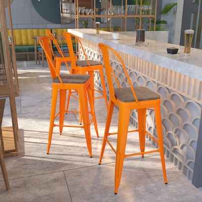 Flash Furniture Lily Contemporary Metal Vertical Back Barstool, Orange, 4-Pieces/Pack (4CH3132030GBORW)