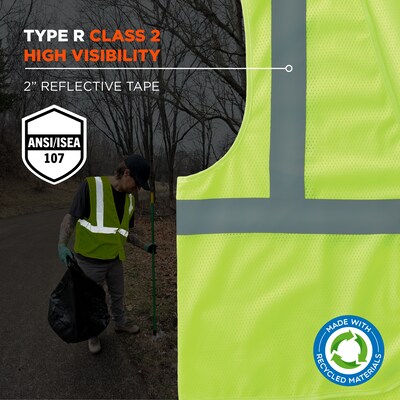 GloWear 8205HL-ECO High Visibility Sleeveless Vest, ANSI Type R Class 2, Lime, 4X/5X, (21989)
