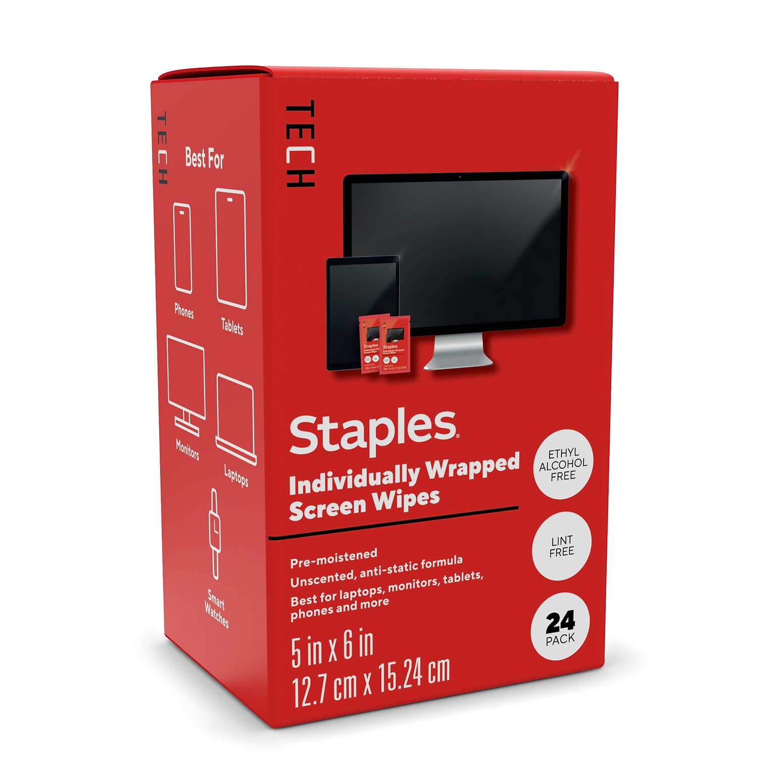 Staples TECH Individually Wrapped Screen Wipes, 24/Pack (ST63057)