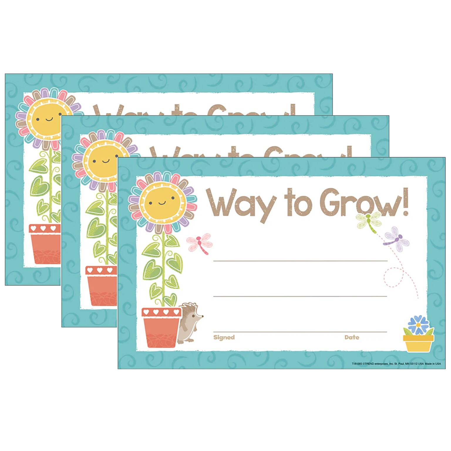 Trend Enterprises Way to Grow Good to Grow Recognition Award, 5.5 x 8.5, Multicolored, 30/Pack, 3 Packs/Bundle (T-81065-3)