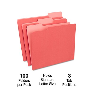 Quill Brand® Interior File Folders, 1/3-Cut, Letter Size, Red, 100/Box (7391RD)