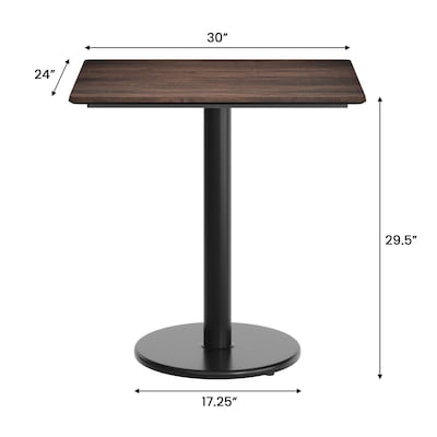 Flash Furniture Acadia Wooden Dining Table with Round Base, 23.75"D x 29.75"W, Dark Brown/Black Base (ST2430WBRTR18)