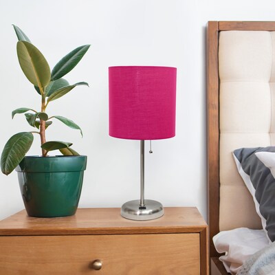 Creekwood Home Oslo 19.5" LED Table Lamp with USB Port, Brushed Steel/Pink Shade (CWT-2012-PN)