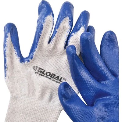 Global Industrial Latex Coated String Knit Work Gloves, Natural/Blue, X-Large, 12 Pairs (708355XL)