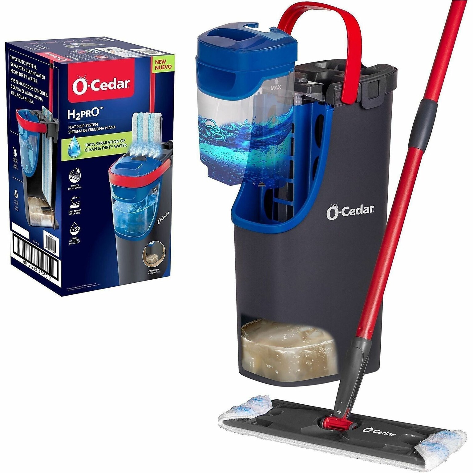 O-Cedar H2prO Flat Mop System, Black/Red (FHP175765)