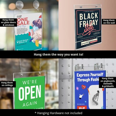 Azar  8.5" x 11 Sign Holder, Vertical, Wall-Mounted, Clear, Acrylic, 10/Pack (162714)