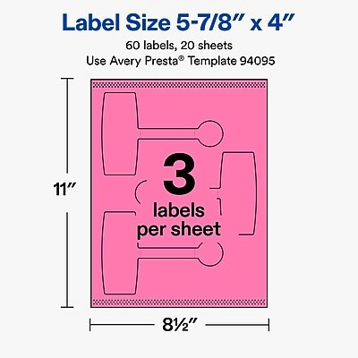 Avery Laser/Inkjet Sealing Labels, 5-7/8" x 4", Bright Pink, 60 Labels/Pack (19479370797)