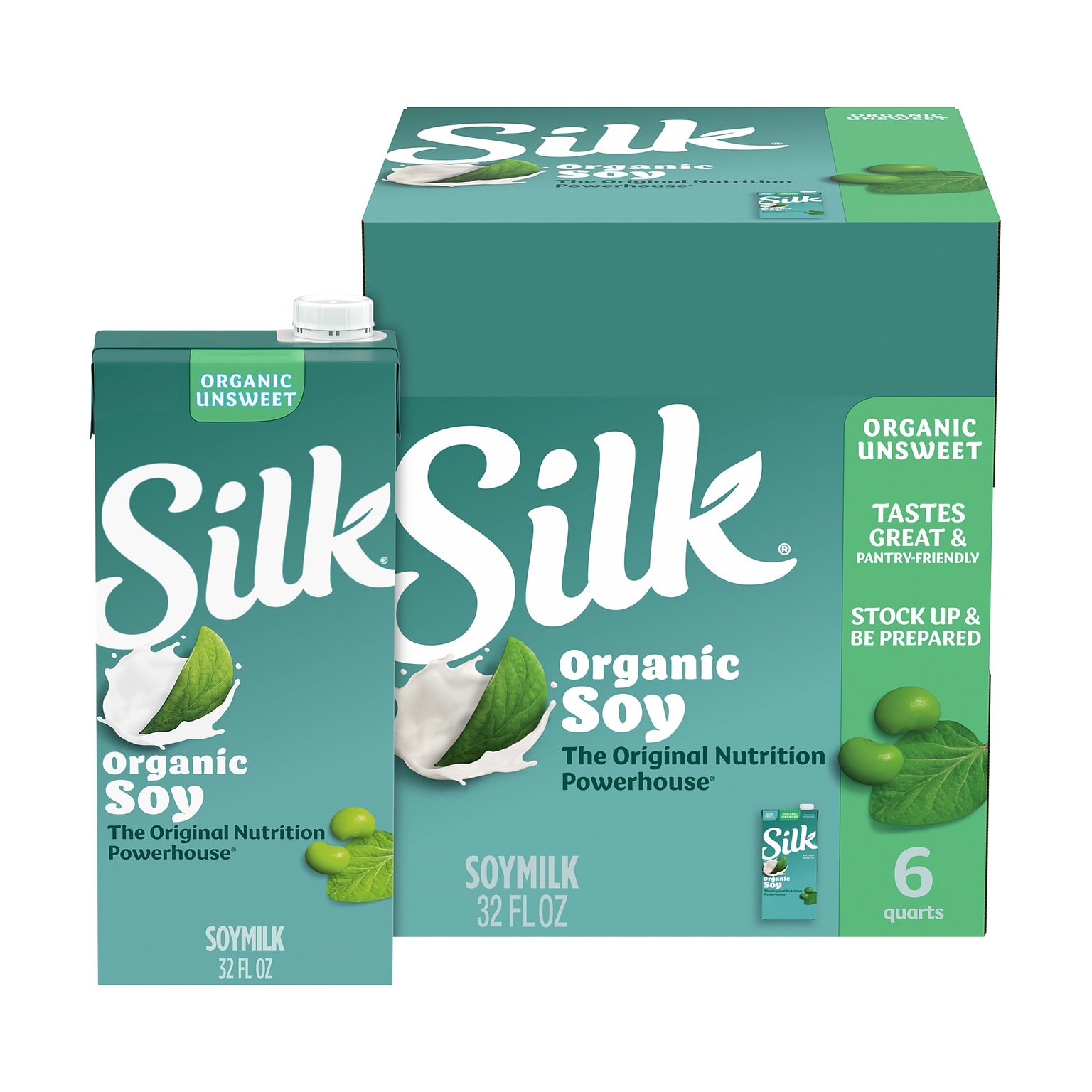 Silk Organic Unsweetened Original Dairy Free Soy Milk, 32 oz., 6/Carton (WWI00106)