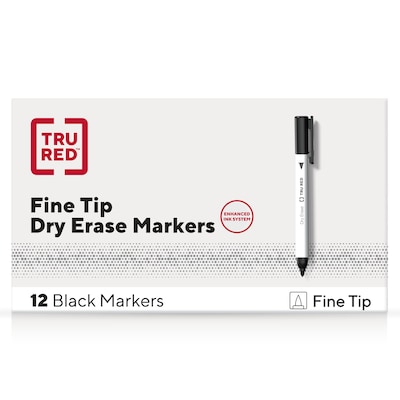 TRU RED™ Pen Dry Erase Markers, Fine Tip, Black, 12/Pack (TR61435/TR54566)