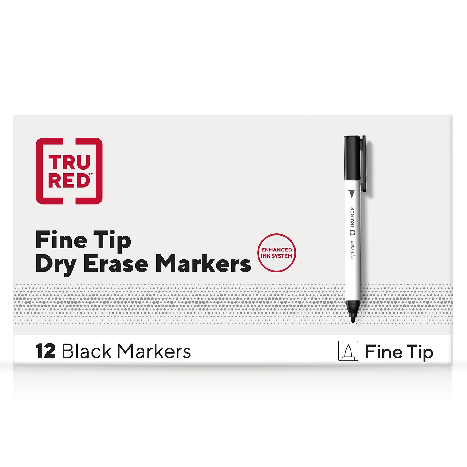 TRU RED™ Pen Dry Erase Markers, Fine Tip, Black, 12/Pack (TR61435/TR54566)