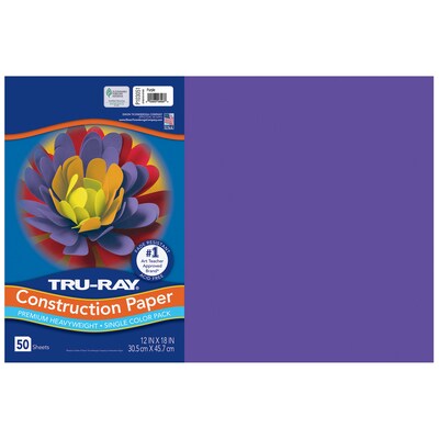 Tru-Ray 12 x 18 Construction Paper, Purple, 50 Sheets/Pack, 5 Packs/Bundle (PAC103051-5)