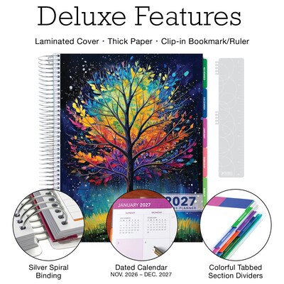 2027 Excello Brands 10.3 x 12.3 Weekly & Monthly Standard Planner, Paperboard Cover, Black Tree Seasons (DLX-CY27-0032)