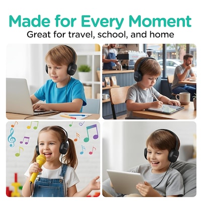 VentureX K22 Stereo Kids Learning Stereo Phone & Computer Headset, 3.5mm & USB-C Adapter (VHPK22BD1)