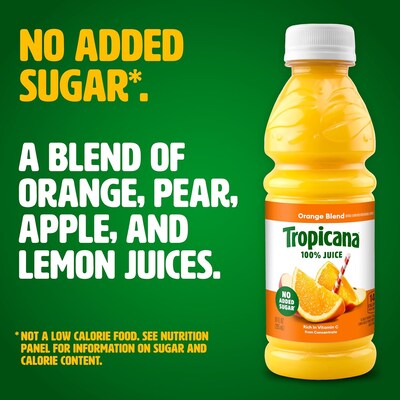 Tropicana 100% Orange Juice, No Sugar Added, No Pulp, 10 oz., 24 Bottles/Pack (TRO00233)