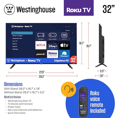 Westinghouse 32" Edgeless HD Roku TV with Voice Remote (WR32EX2300)