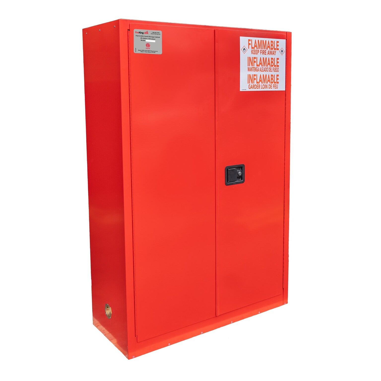 FireKing Flammable Liquids Steel Storage Cabinet, 45 gal, Manual Close, Red (SC45-MC-R)