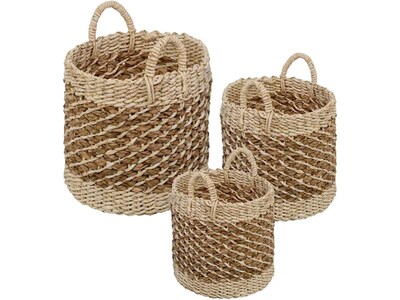 Honey-Can-Do Coastal Tea-Stained Baskets with Handles, Nesting, Brown, 3/Set (STO-07883)