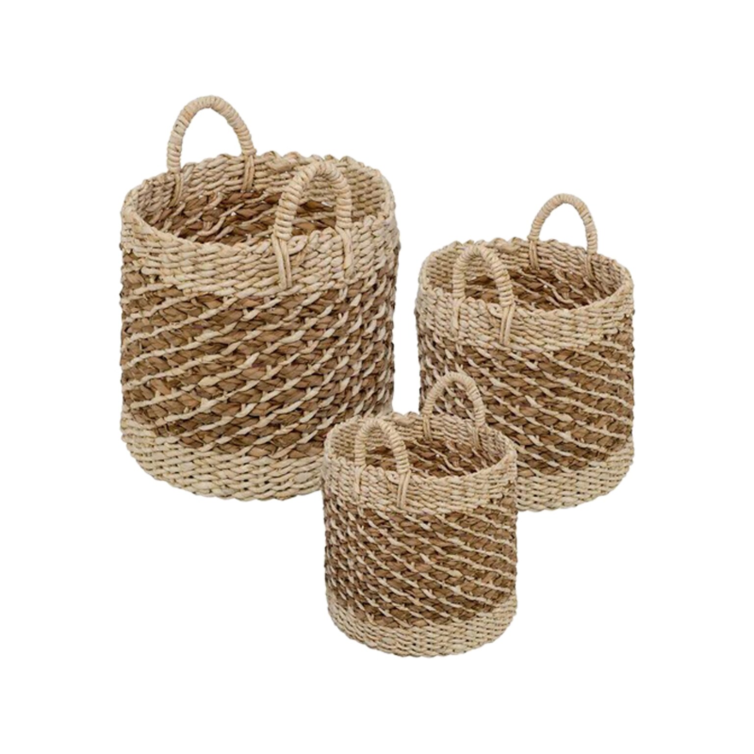 Honey-Can-Do Coastal Tea-Stained Baskets with Handles, Nesting, Brown, 3/Set (STO-07883)