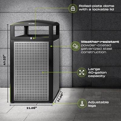 Alpine Industries Steel Outdoor Commercial Trash Can with Lid, 40 Gallon, Silver (471-40-SIL)