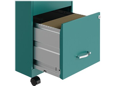 Space Solutions SOHO Smart File 2-Drawer Mobile Vertical File Cabinet, Letter Size, Lockable, Pearl White/Teal (25333)