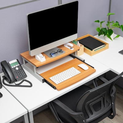Mind Reader 2-Tier Monitor Stand with Sliding Keyboard Drawer, Brown (2TSLIDE-BRN)