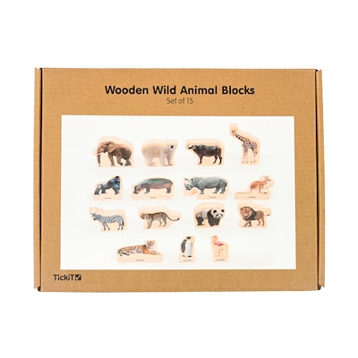 TickiT Wooden Wild Animal Blocks, Multicolored, 15 Pieces/Set (CTU73572)