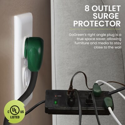 GoGreen Power 8 Outlet Surge Protector, 6' cord, Black (GG-18316BK)