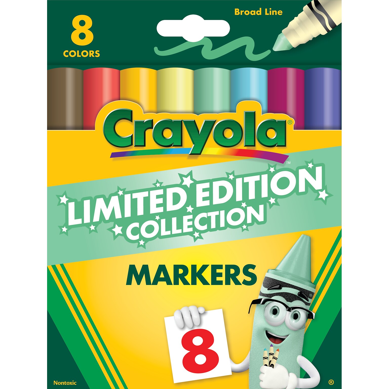 Crayola Washable Water-Based Broad Line Markers, Assorted Colors, 8/Box (58-7746)