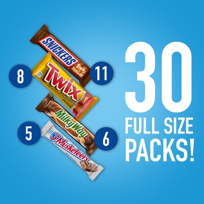 Mars Variety Pack SNICKERS, TWIX, 3 MUSKETEERS & MILKY WAY Milk Chocolate Candy Bar, 55 oz., 30 (220-00085)