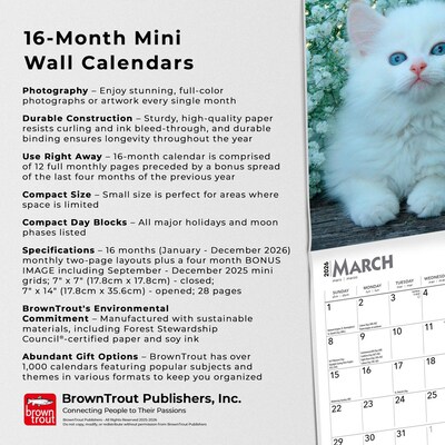 2026 BrownTrout For the Love of Kittens 7" x 7" Monthly Wall Calendar (9798330704132)