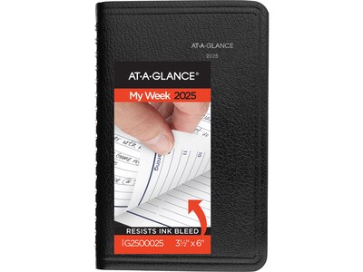 2025 AT-A-GLANCE DayMinder 3.5 x 6 Weekly Appointment Book Planner, Faux Leather Cover, Black (G25