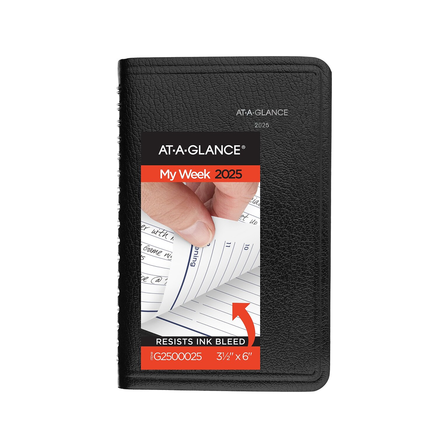 2025 AT-A-GLANCE DayMinder 3.5 x 6 Weekly Appointment Book Planner, Faux Leather Cover, Black (G250-00-25)