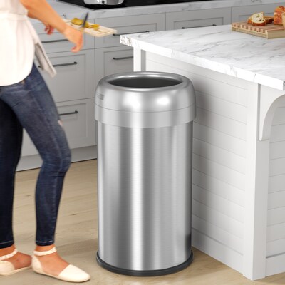 halo Stainless Steel Round Open Top Trash Can with Dual AbsorbX Odor Control System, Silver, Silver, 13 Gal. (OT13STR)