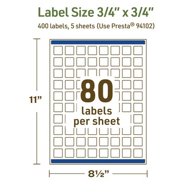 Avery Dissolvable Square Multipurpose Labels, 0.75" x 0.75", Off-white, 400/Pack (94102)