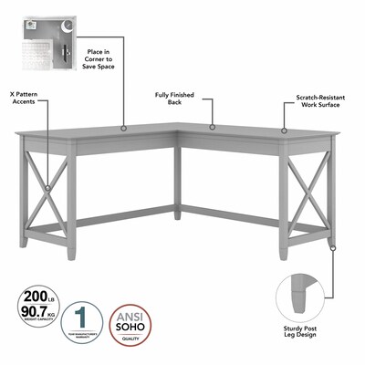 Bush Furniture Key West 60"W L Shaped Desk with 2 Drawer Mobile File Cabinet and 5 Shelf Bookcase, Cape Cod Gray (KWS016CG)