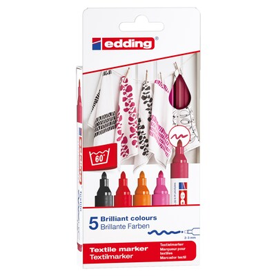 edding 4500 Series Water Based Textile Marker, Fine Bullet Tip, Warm Colors, 5/Pack (EDD445005999)