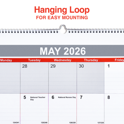 2026 Staples 22" x 29" Monthly Wall Calendar, White/Red/Gray (ST53914-26)
