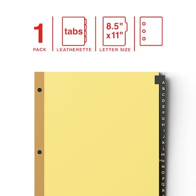 Staples Alphabetical Pre-Printed Leatherette Dividers, 26 Tabs, Black (18946/11483)