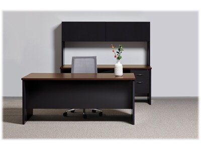 Hirsh 72"W Double-Pedestal Desk, Black/Walnut (20531)